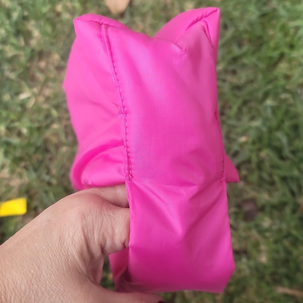 Benefit pink orange nylon puffy purse crescent shape makeup bag - Picture 4 of 7